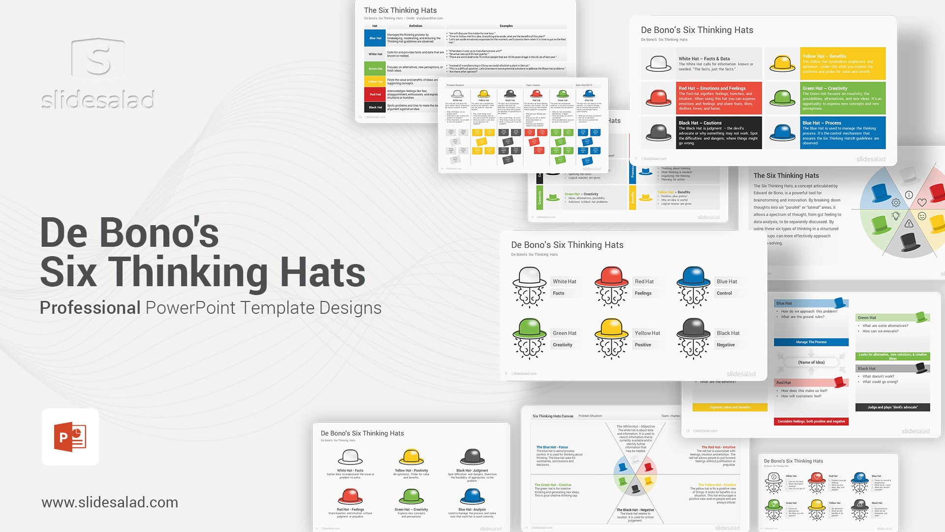 Six Thinking Hats PowerPoint Template Diagrams